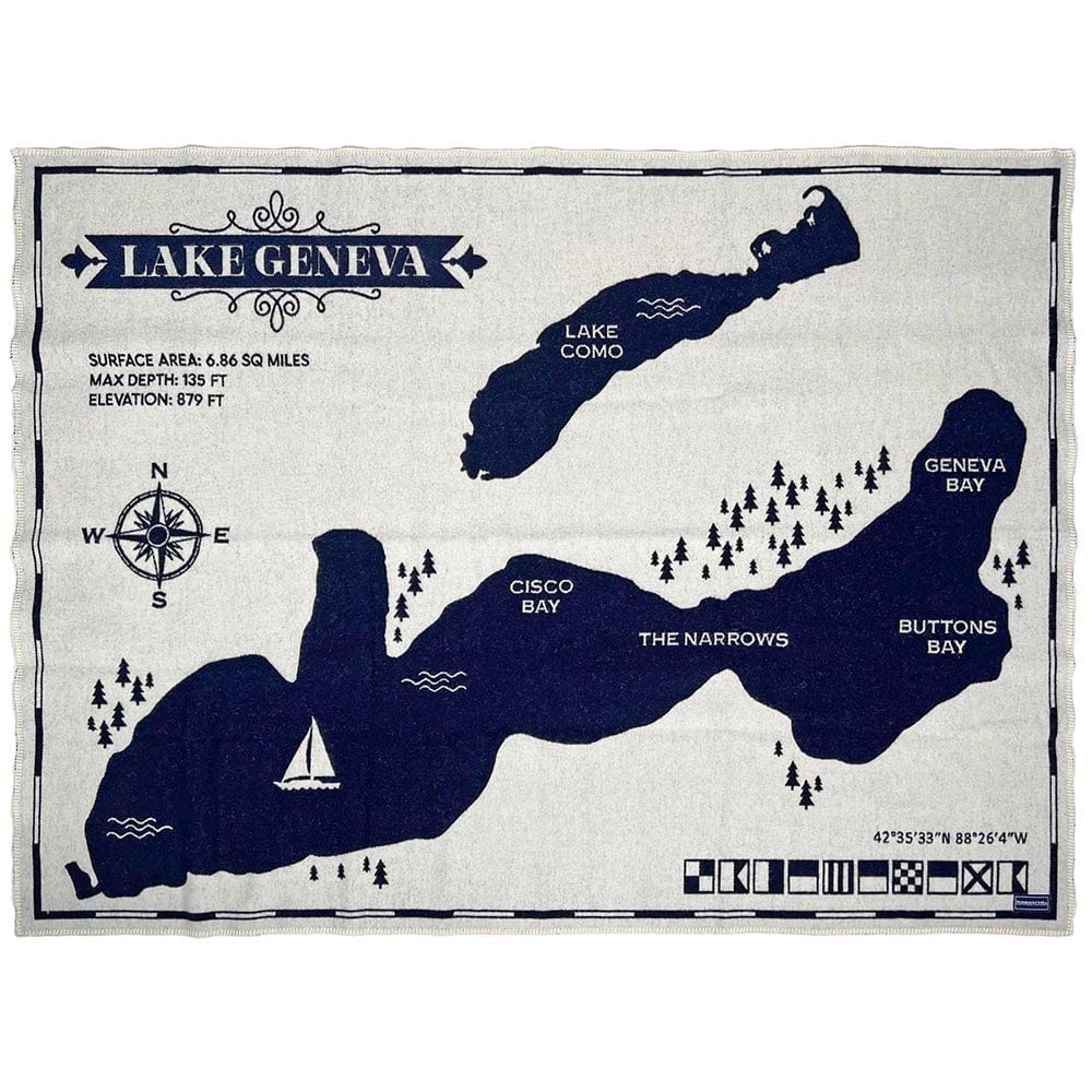 Image of Lake Geneva Map Wool Throw Blanket
