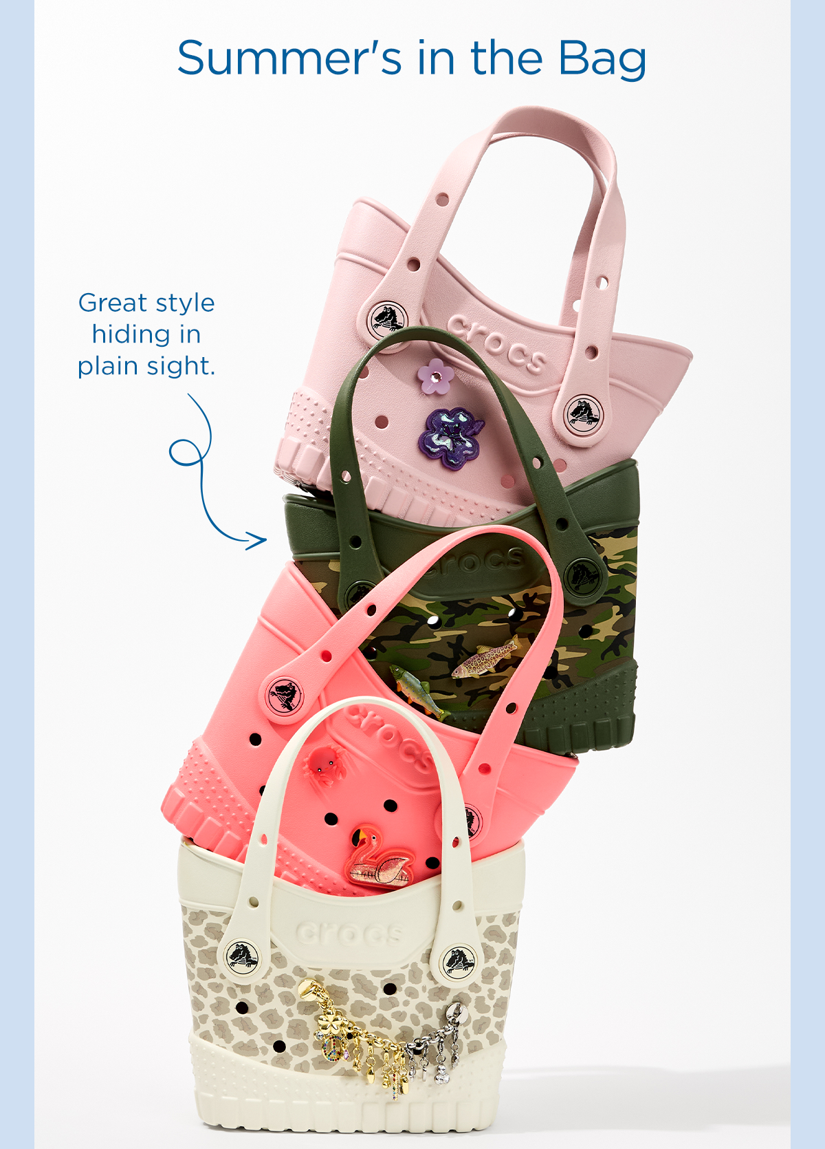 Summer's In the Bag | Display Image of Various Crocs Bag Styles