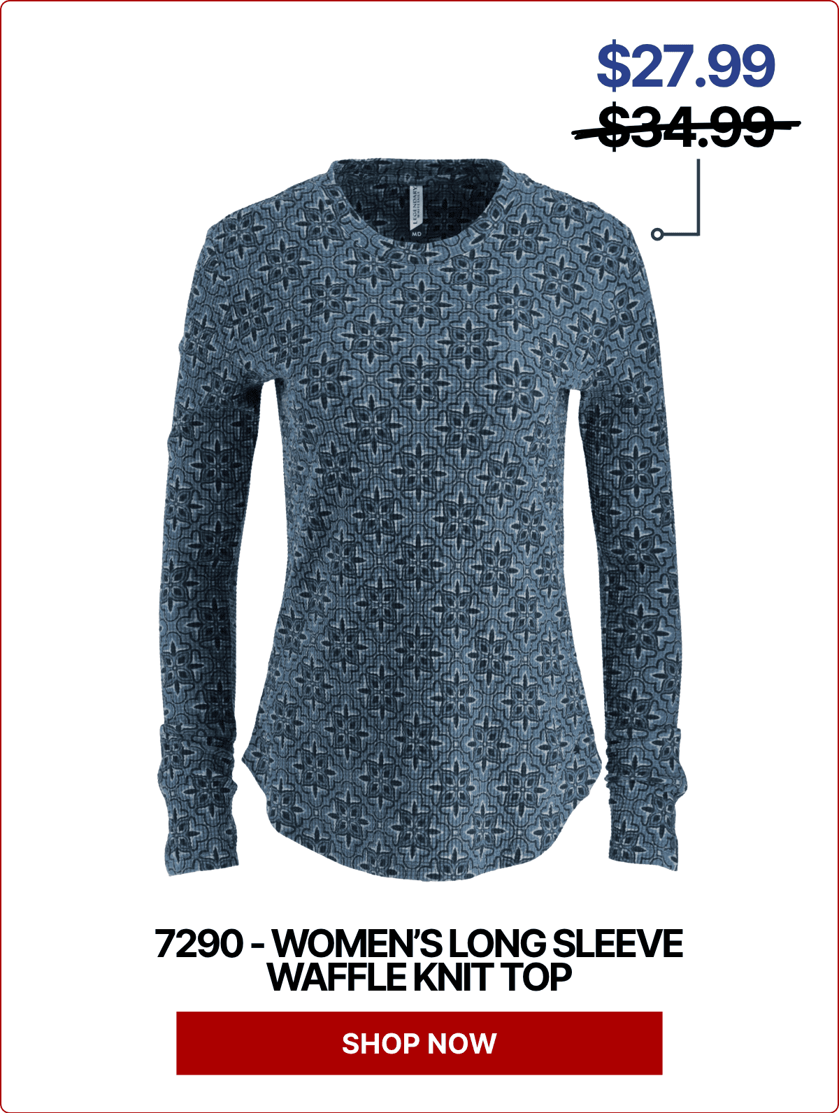 Women's Long Sleeve Waffle Knit Top