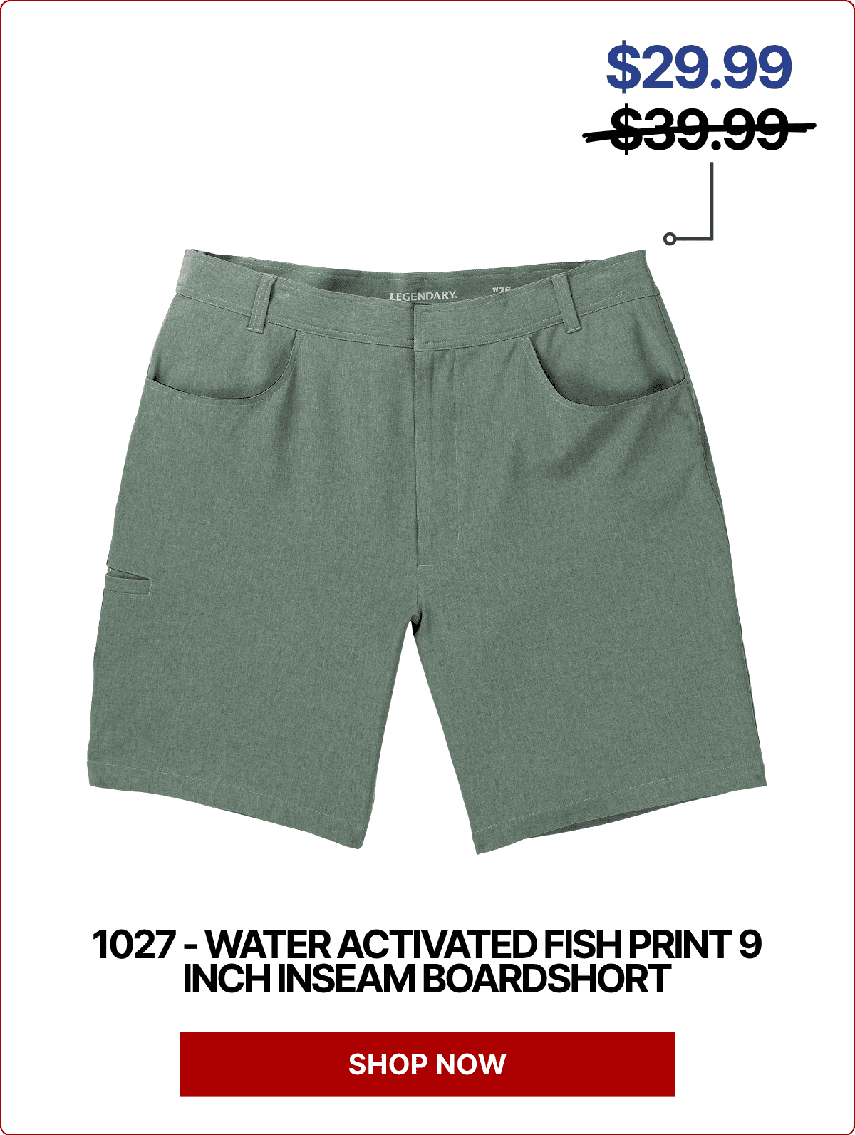 Men's Water Activated Fish Print 9 Inch Inseam Boardshort