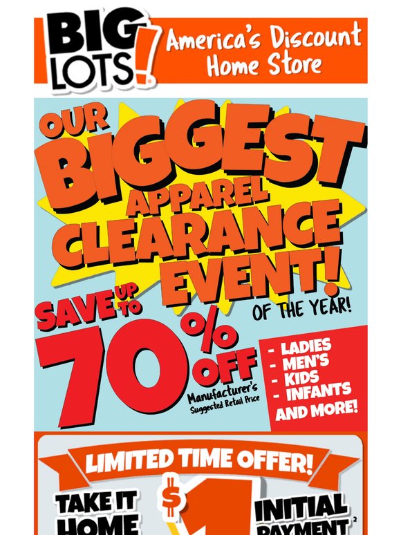 Save Up to 70% Off Manufacturer’s Suggested Retail Price. Our BIGGEST Apparel Clearance Event of the Year Starts Today!