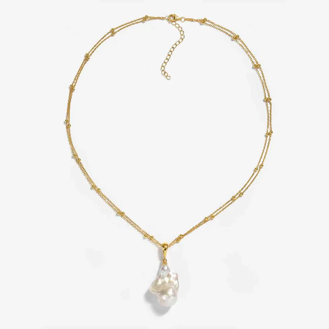 Image of  White Baroque Pearl Pendant With Chain