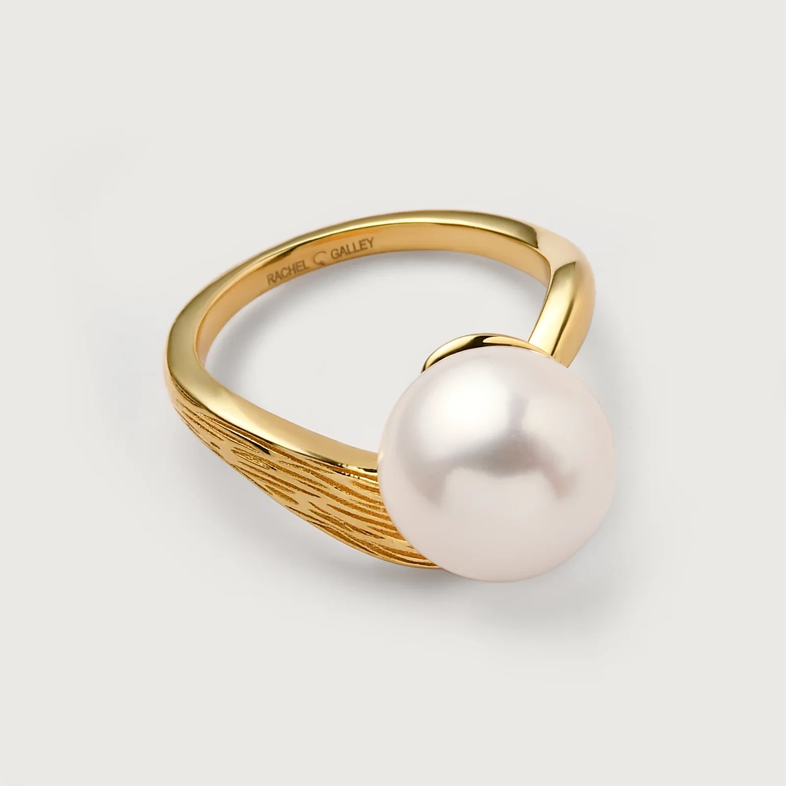 Image of Ocean Wave Ring with White Freshwater Pearl