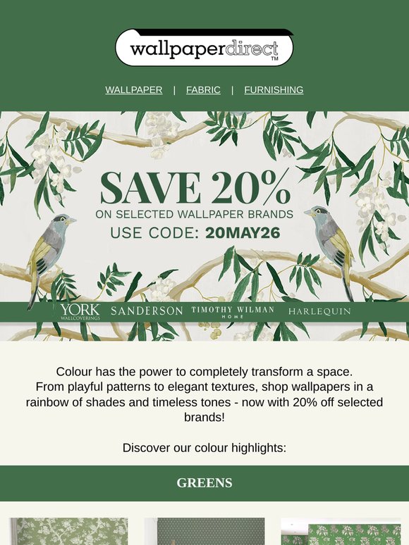 🌈 Add colour to your walls with 20% off selected brands