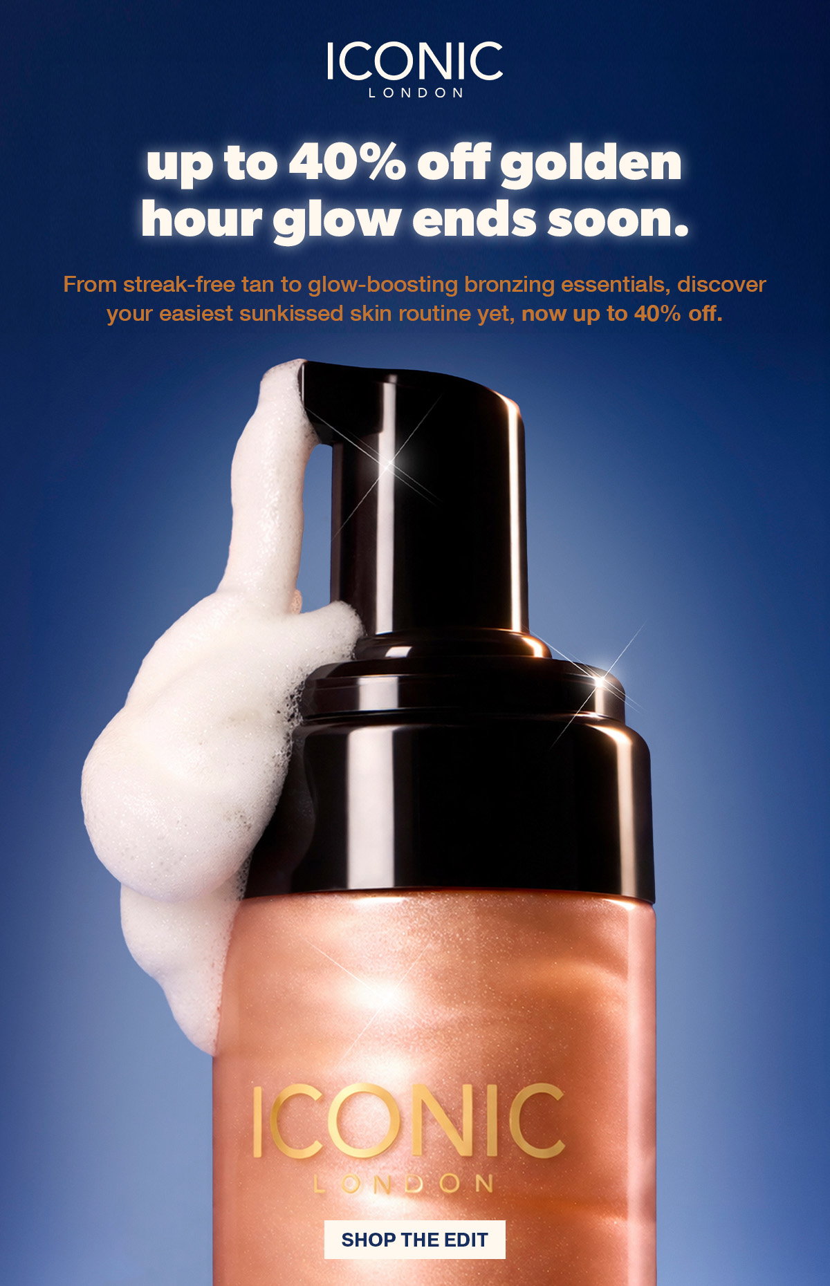 Up to 40% off golden hour glow ends soon - sunkissed skin without the tan lines