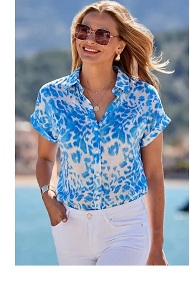 Sky Blue Animal Print Jacquard Shirt