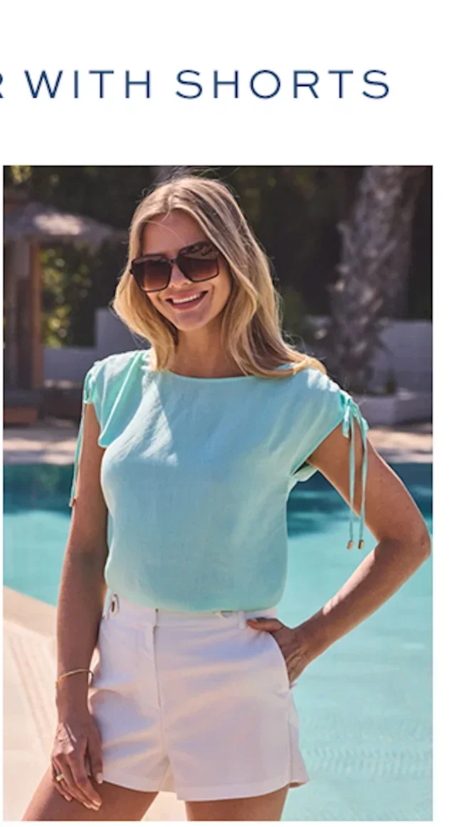 Aqua Blue Shoulder Tie Scoop Neck Top