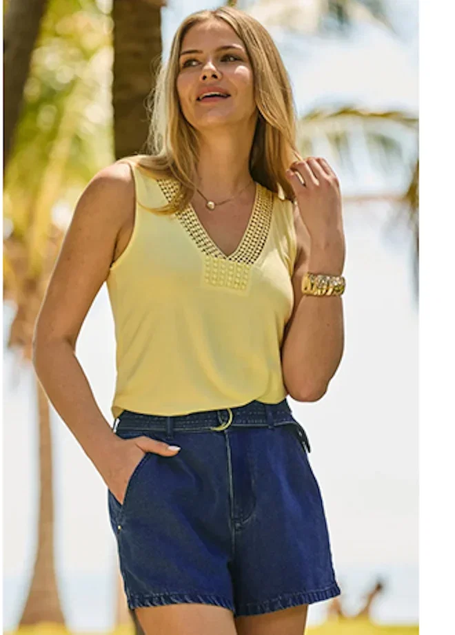 Lemon Yellow Crochet Trim Vest Top