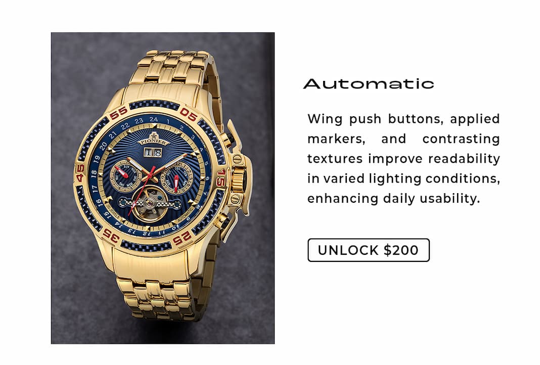 Automatic gold and blue watch.