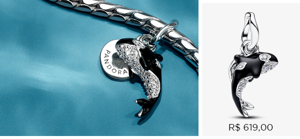 Charm Prata Pendente Orca Brilhante