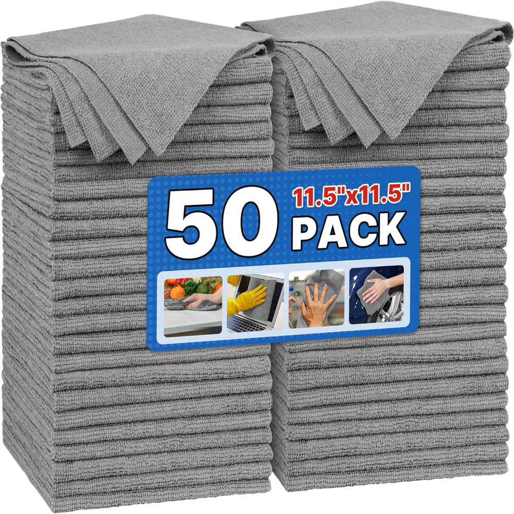 50-Pack Microfiber Cleaning Towels for Automotive and Household Cleaning