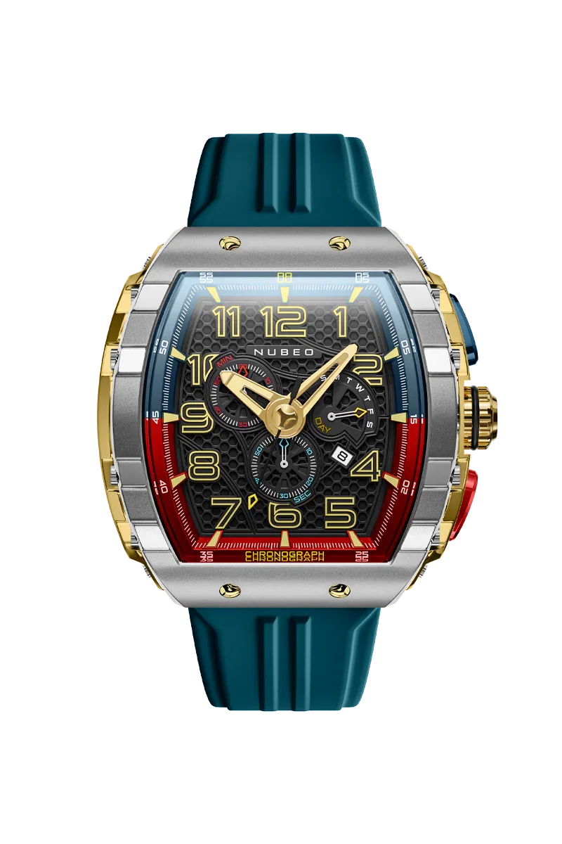 Image of Nubeo Men's 49mm Magellan Retrograde Quartz Chronograph Silicone Strap Watch