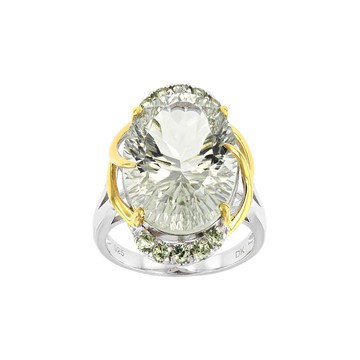 Green Prasiolite Rhodium & 18k Yellow Gold Over Silver Two-Tone Ring 10.99ctw