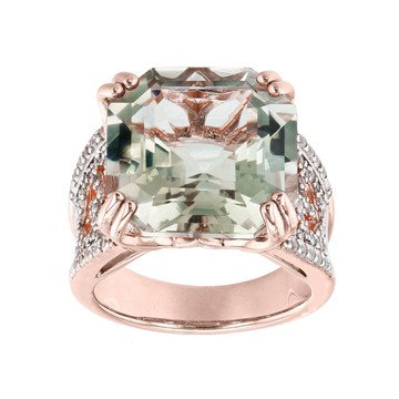 Green Prasiolite 18k Rose Gold Over Sterling Silver Ring 12.62ctw