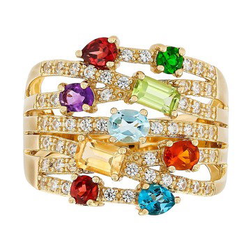 Multi-Gemstone 18k Yellow Gold Over Sterling Silver Ring 1.93ctw