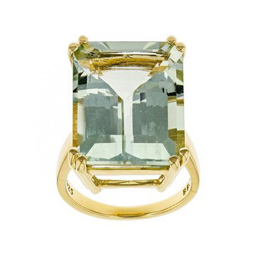 Green prasiolite 18k yellow gold over silver ring 17.66ct