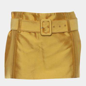 Yellow Silk, Wool Belted Mini 