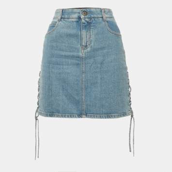 Blue Denim Lace Up Mini Skirt 