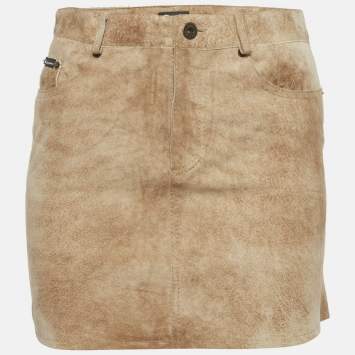 Beige Suede Mini Skirt S