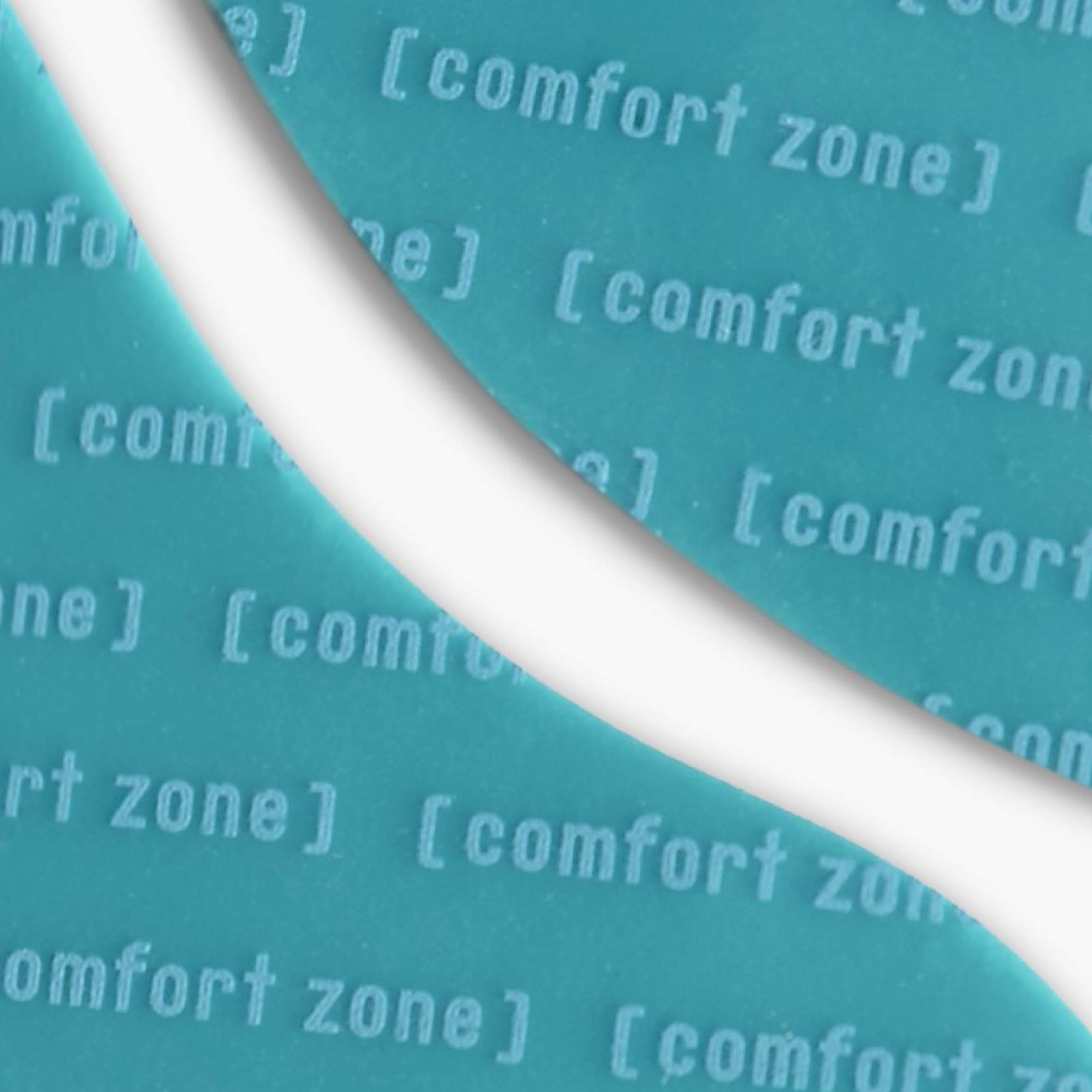 Close up of blue eye patches that say Comfort Zone