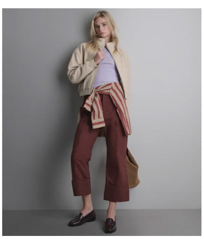Twila Cropped Leather Bomber Jacket