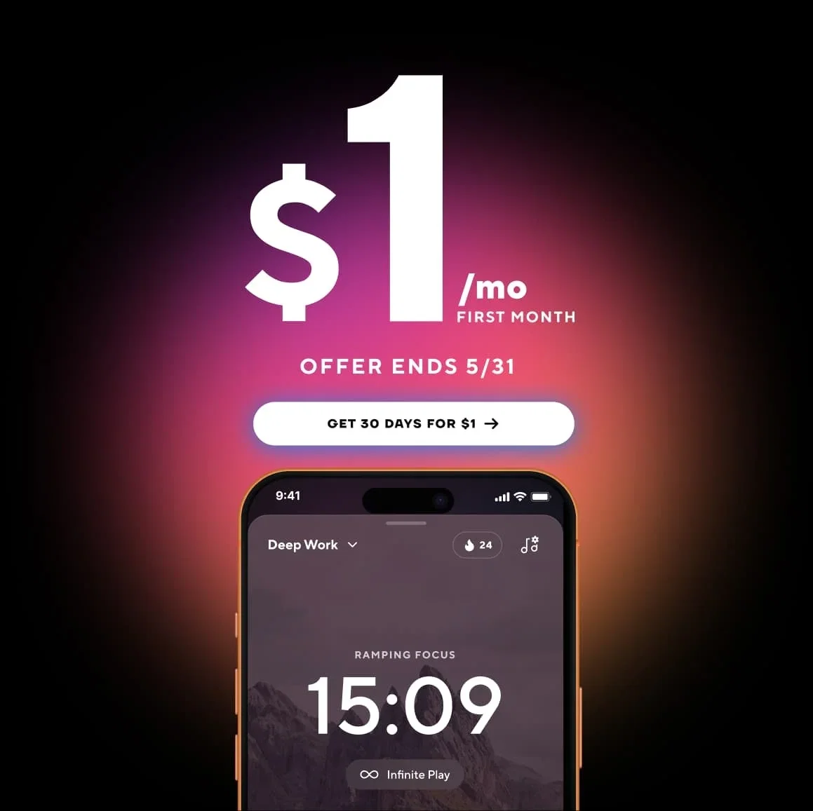 $1 per month. Offer ends 5/31. Get focused for $1.