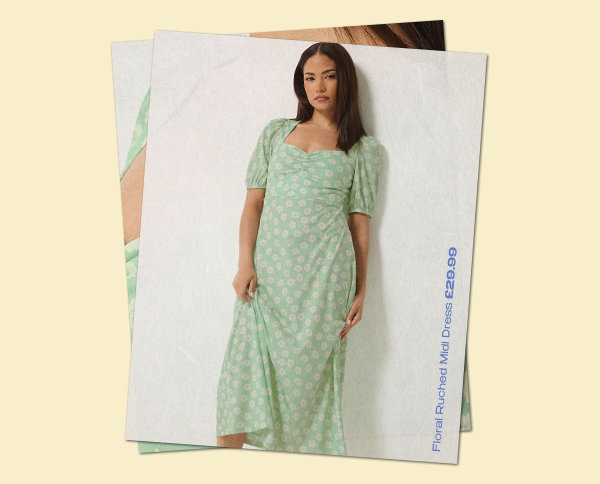 Sage Green Floral Ruched Midi Dress