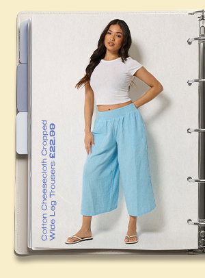  Light Blue Cotton Cheesecloth Cropped Wide Leg Trousers