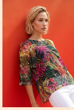 Pink Floral Print Mesh Overlay Top