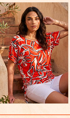 Rust Printed Ruched Top