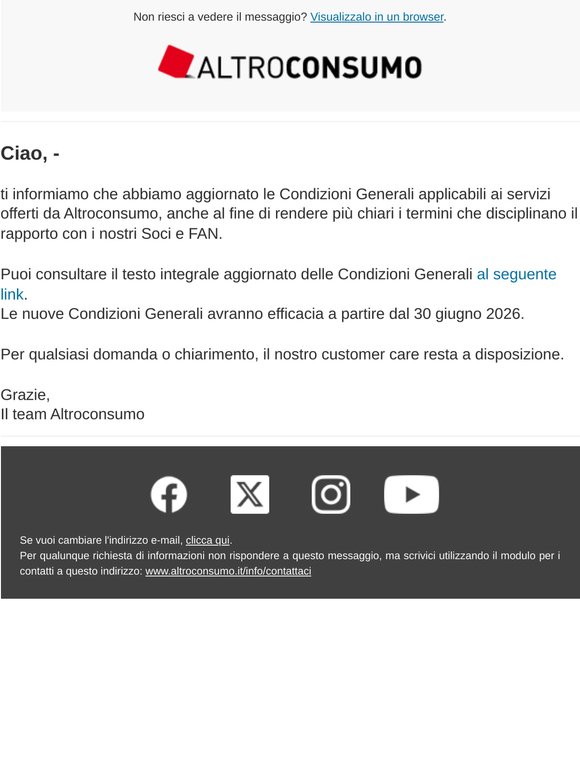 Aggiornamento dei Termini e Condizioni di Servizio