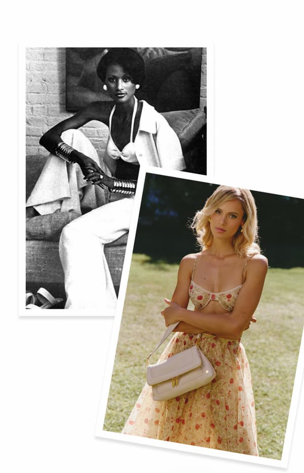 Images of model with Beverly med in calla lily white.