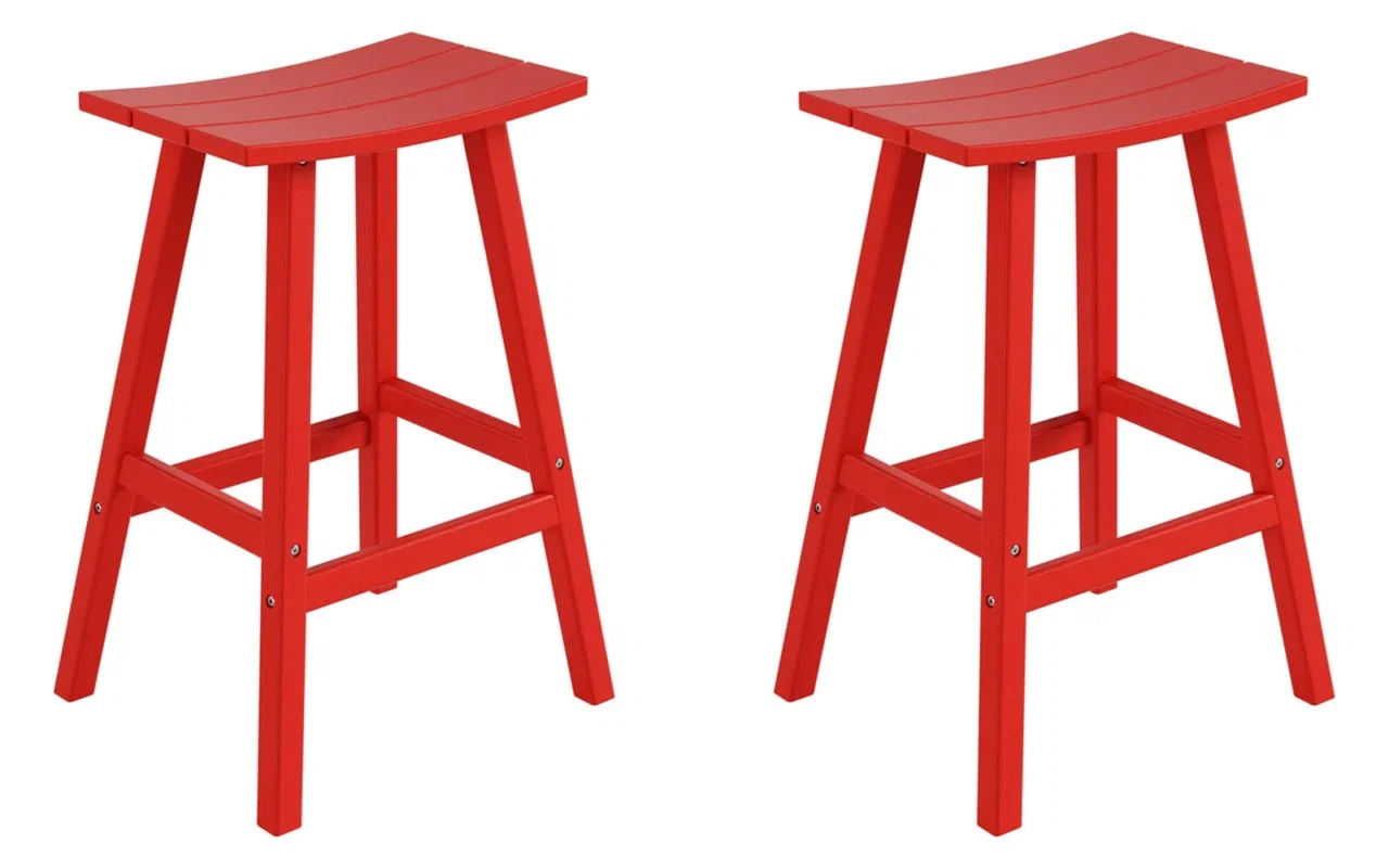 Paloma Red Backless Outdoor Bar Height Stool (Set of 2)