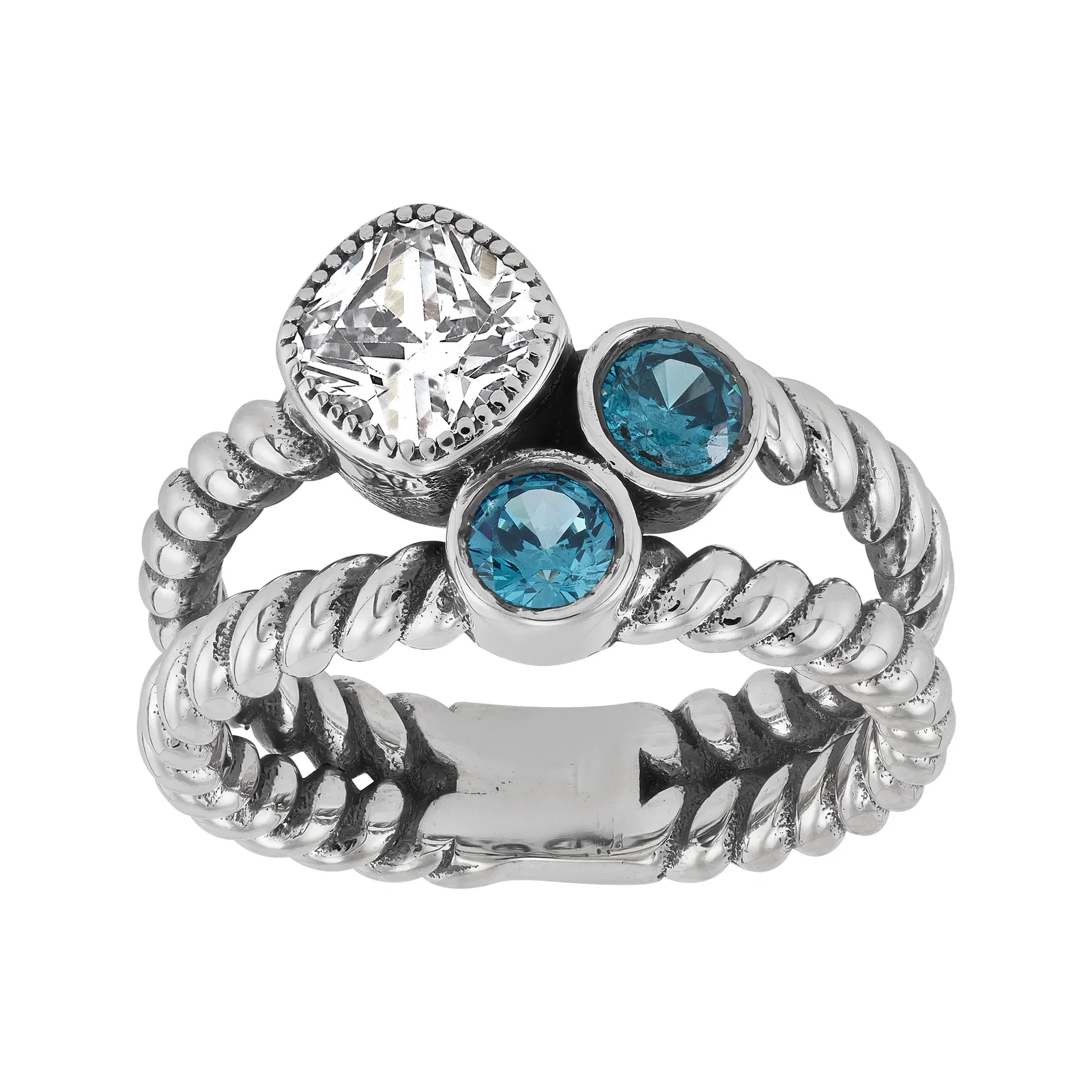 Preeminent Ring, Swiss Blue and White Cubic Zirconia