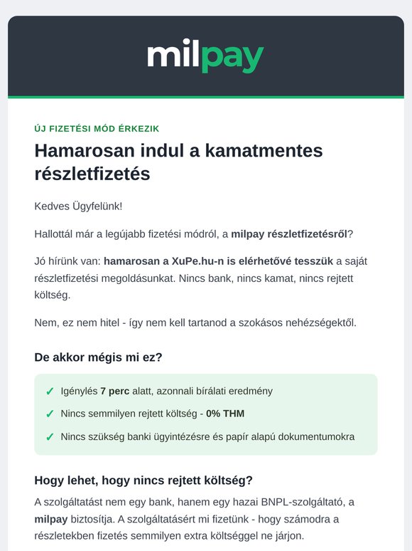 Hamarosan: kamatmentes részletfizetés a XuPe.hu-n