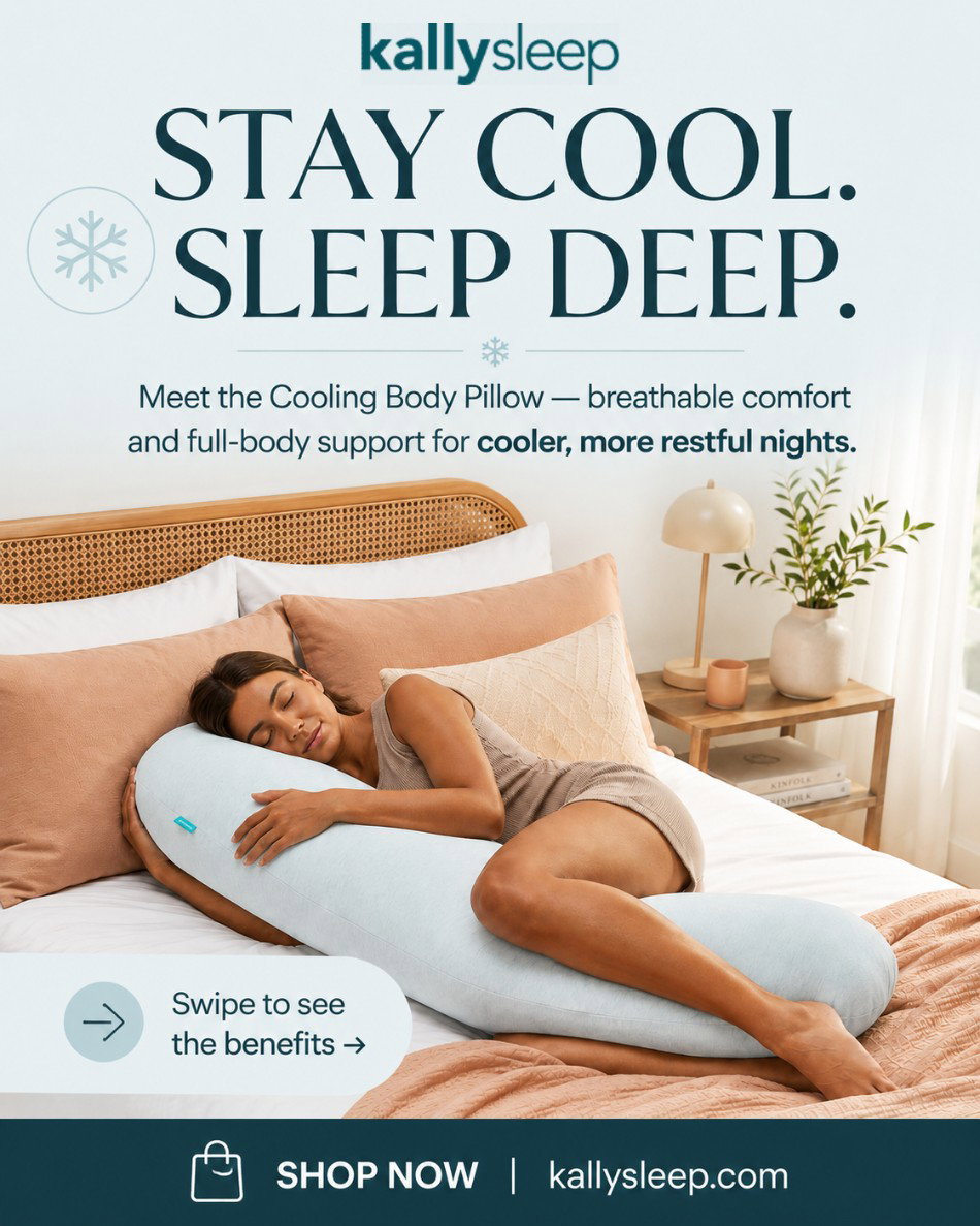 Woman sleeping on a bed using the kallysleep Cooling Body Pillow