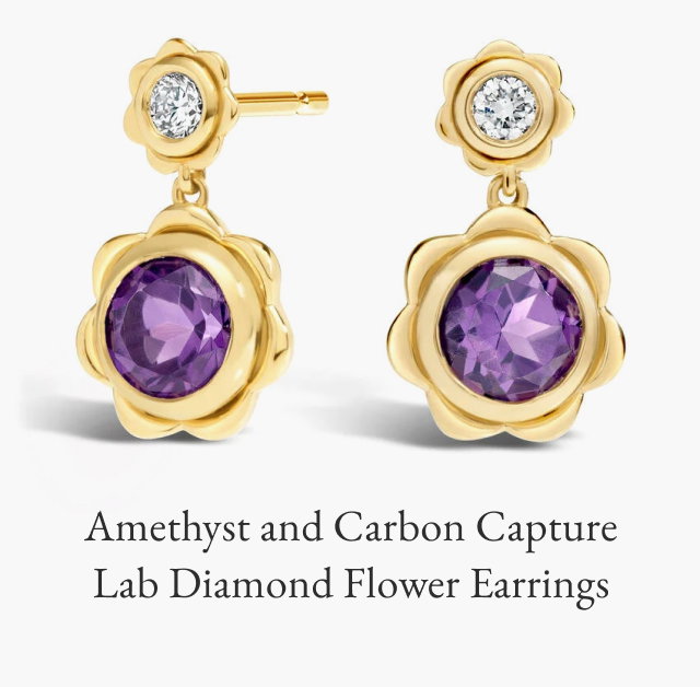 Amethyst and Carbon Capture Lab Diamond Flower Earrings