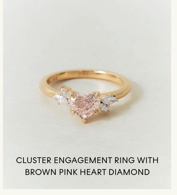 Cluster Engagement Ring with Brown Pink Heart Diamond 