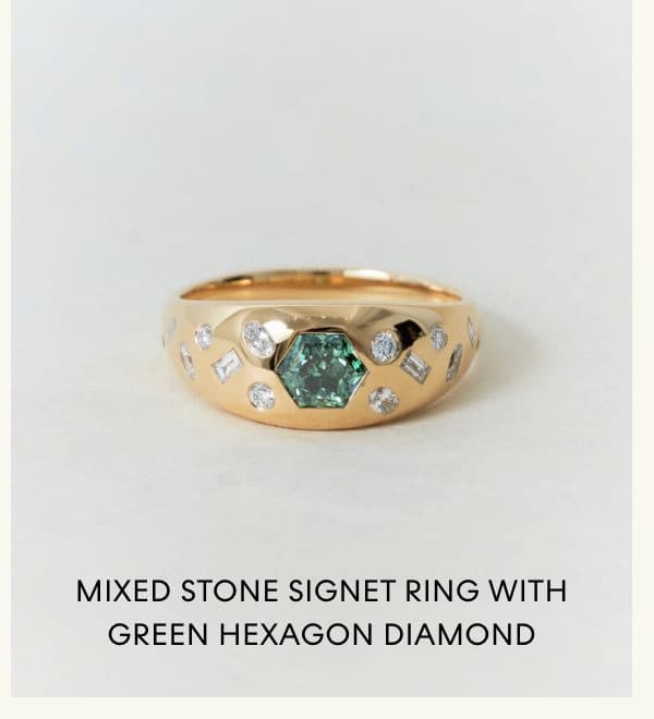 Mixed Stone Signet Ring with Green Hexagon Diamond