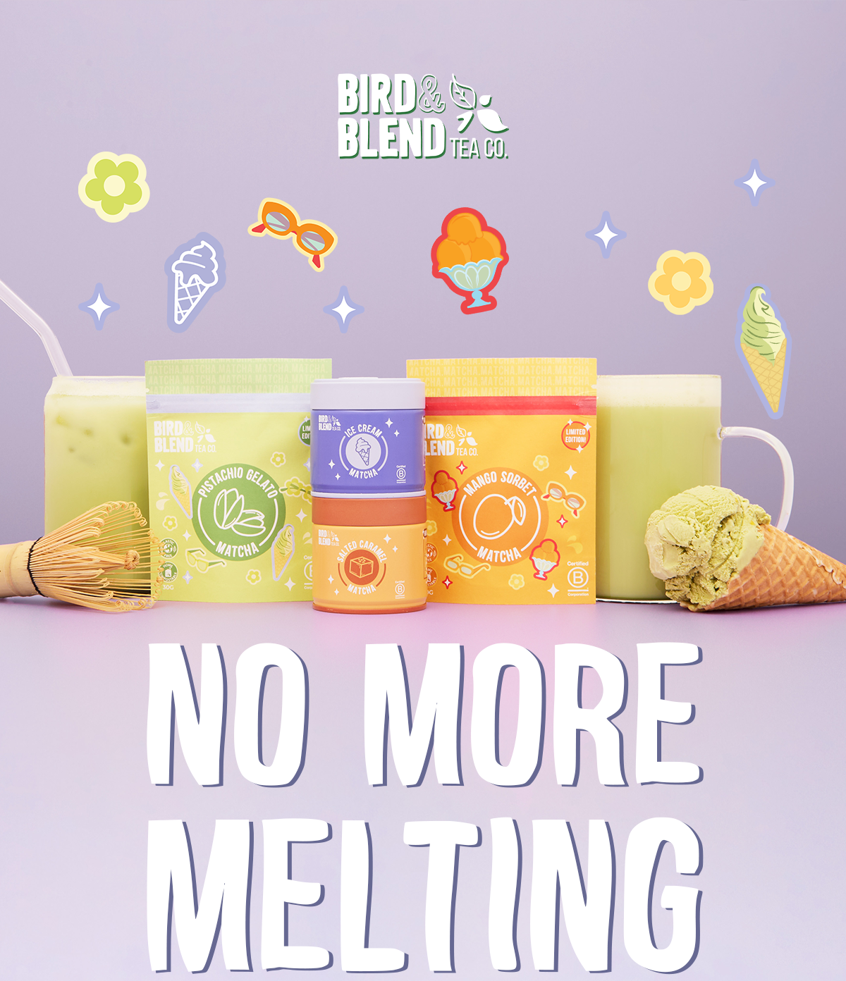 No More Melting - Matcha ice cream icons. 
