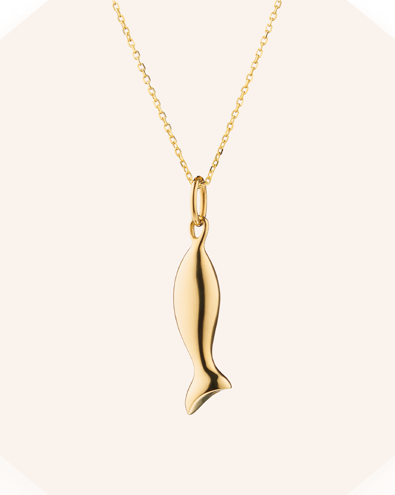 Mini "Perseverance" Fish 18K Gold Necklace