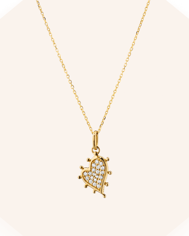 Petite "Love" Heart 18K Gold Necklace with Diamonds