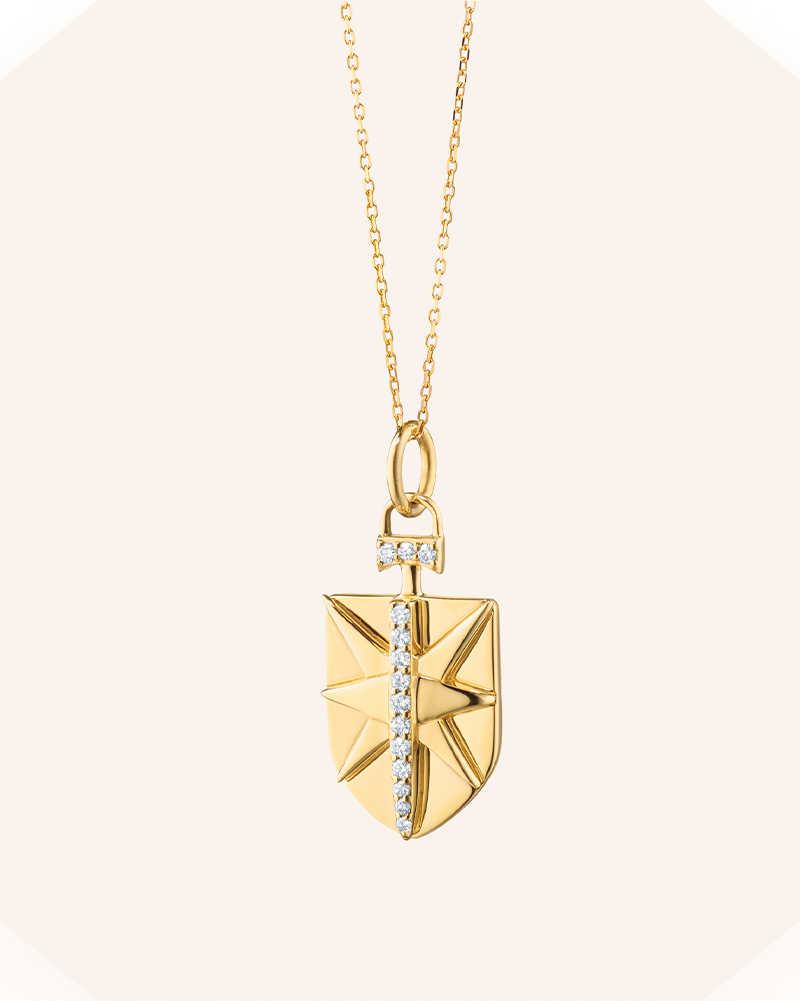 Mini "Fearless" Shield Necklace with Diamonds