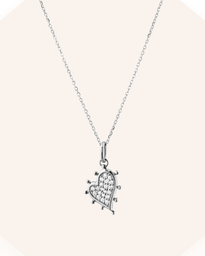 Petite "Love" Heart Sterling Silver Necklace with White Sapphires