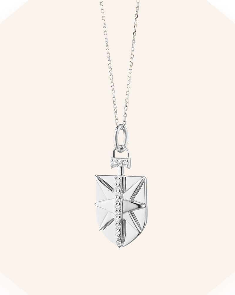 Mini "Fearless" Sterling Silver Necklace with White Sapphires