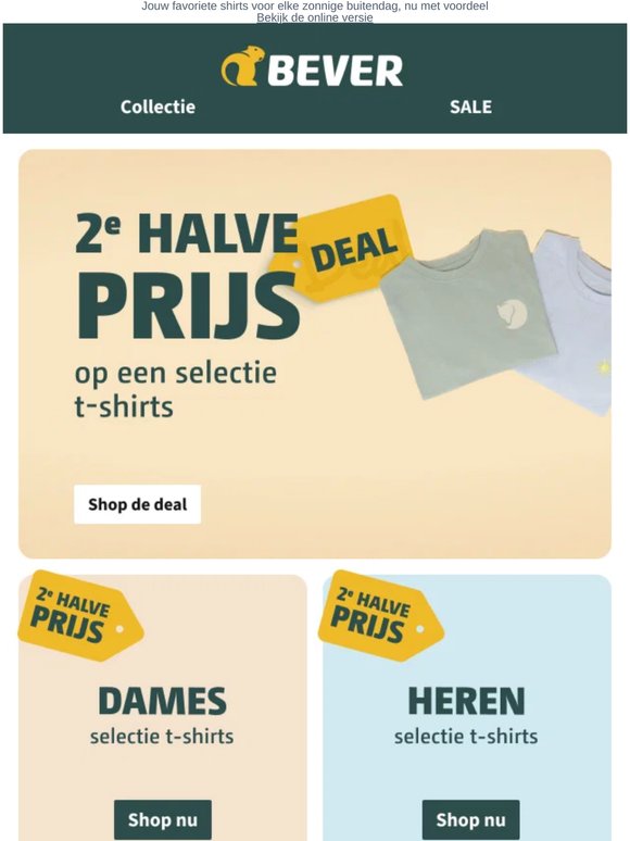2e halve prijs op een selectie t-shirts