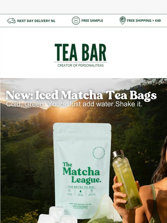 Nieuw: Iced Matcha Tea Bags. Cold brew in 60 seconden. 🧊