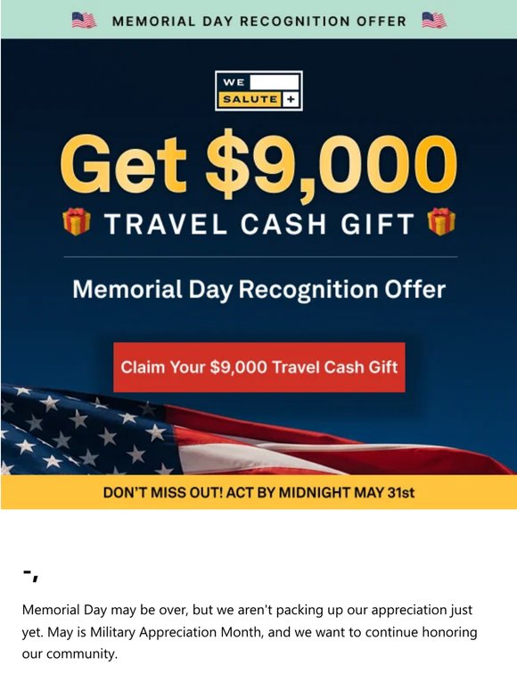 In case you missed it: Claim your $9,000 Memorial Day gift + 75% OFF WeSalute+
