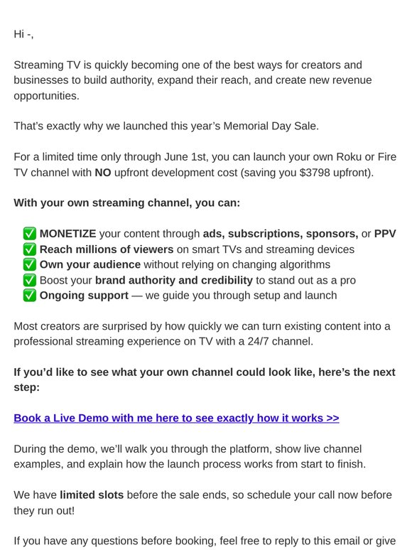 Publish Your Content on Roku & Fire TV (no setup fee!)