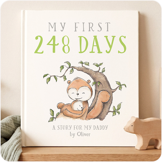 The cover of a personalised children's book titled "My First 248 Days" with a illustrated woodland animal